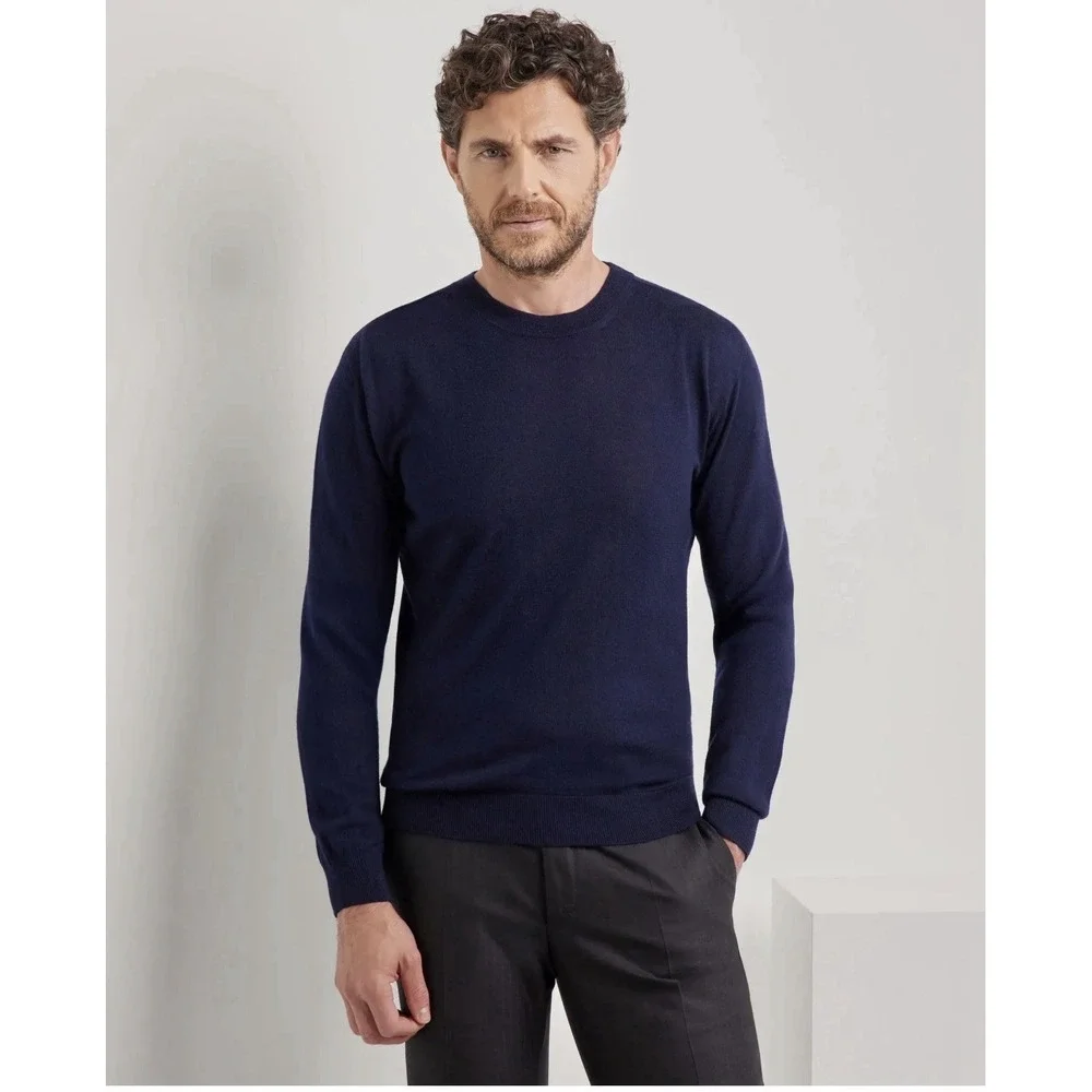 Canali 1934 Mens Navy Sweater Crew Neck 100% Extra Fine Merino Wool Sz 54 XL